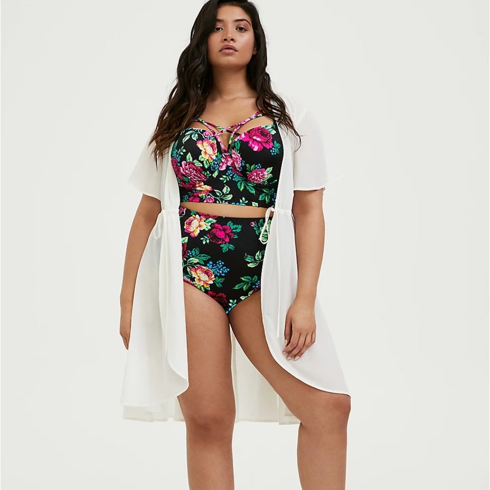 Torrid NWT - Ivory Tie Front Kaftan Swim Cover Up